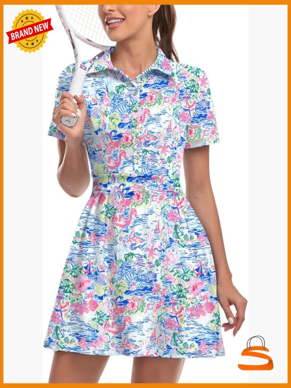 Women Golf Tennis Dress with Built in Shorts and Pockets